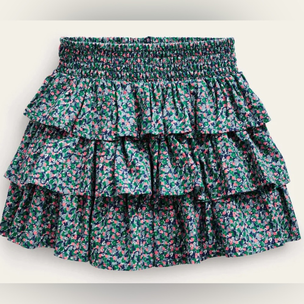 Mini Biden Tiered Mini Skirt in Pebble Blue Micro Flower Size 7/8